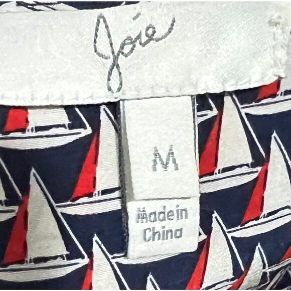 Joie Silk Blouse Shirt Top M Sailboat Print Nautical Long Sleeve Button Up - Picture 8 of 9